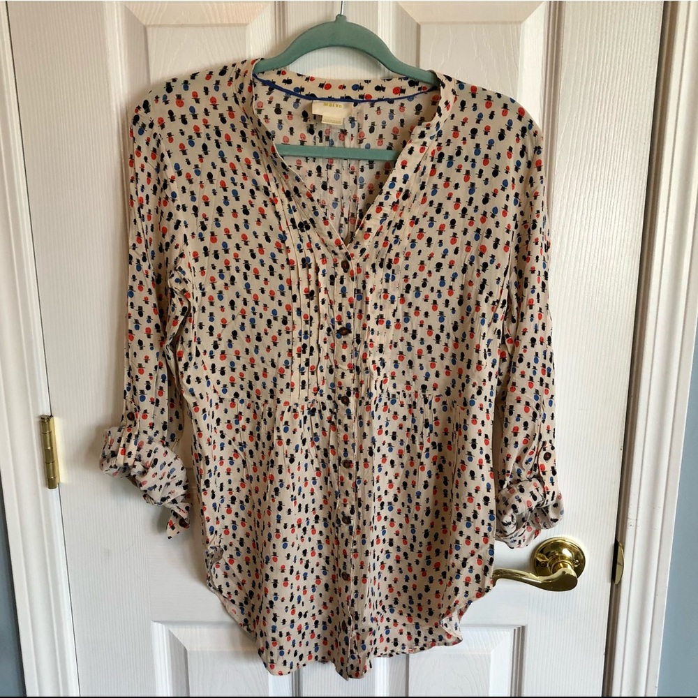 Maeve Anthropologie button down top hat blouse
